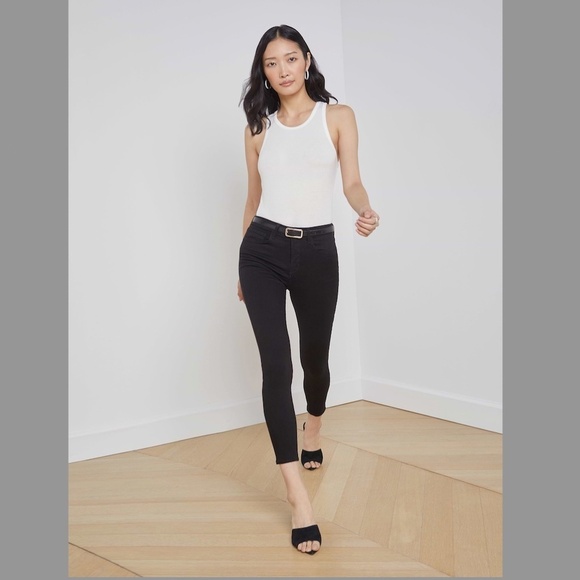 L'AGENCE Denim - L'AGENCE | Margot Rhinestone Crystal-Stripe High-Rise Skinny Jeans in Black | 25